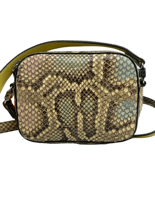 Gucci Cream, Brown, Multi Leather Snake Print Zip Close Cross Body Strap Bag