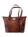 Brahmin Brown Leather Croc Embossed Top Handles GHW Zip Close Bag Brown / L