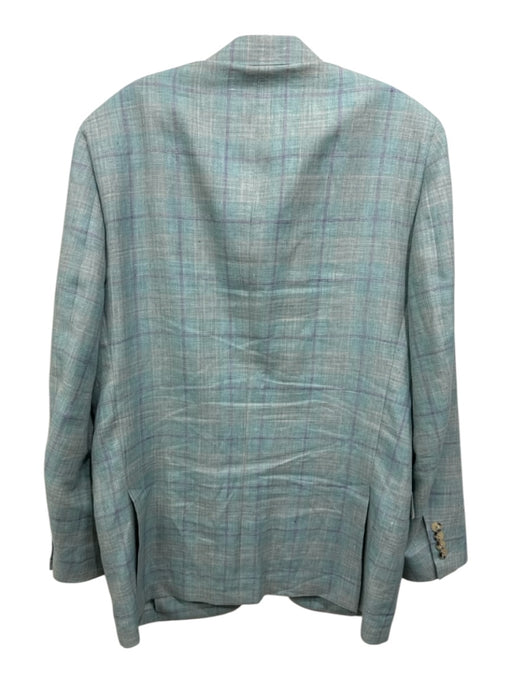 H Stockton Green & Purple Print Linen Plaid 2 Button Men's Blazer Green & Purple Print / 42L