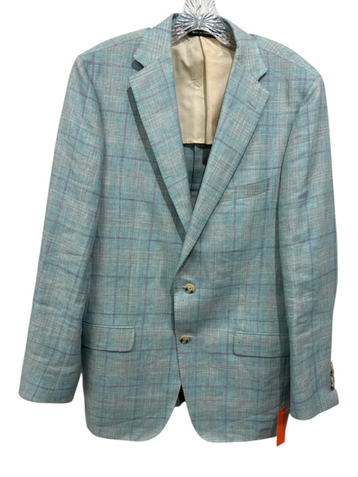 H Stockton Green & Purple Print Linen Plaid 2 Button Men's Blazer Green & Purple Print / 42L