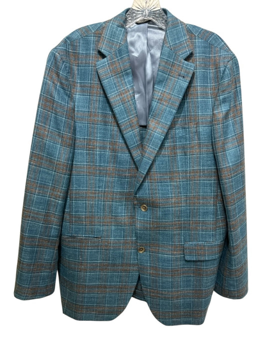 Jack Victor Blue & Brown Wool Plaid 2 Button Men's Blazer Blue & Brown / 42