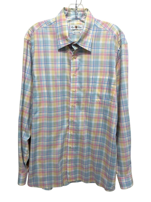 Alan Paine Size L Pink & Multi Cotton Plaid Button Down Men's Long Sleeve Shirt Pink & Multi / L
