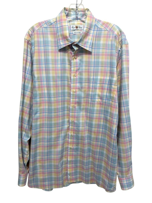 Alan Paine Size L Pink & Multi Cotton Plaid Button Down Men's Long Sleeve Shirt Pink & Multi / L