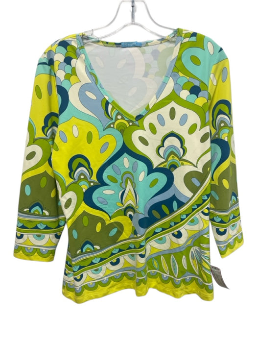 J. McLaughlin Size M Multicolor Nylon 3/4 Sleeve V Neck Top Multicolor / M