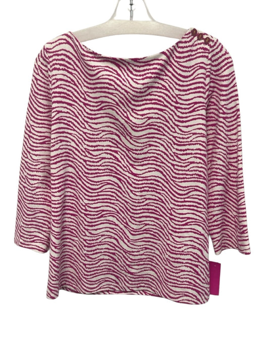 J. McLaughlin Size M White & Pink Nylon Boat Neck Striped Top White & Pink / M