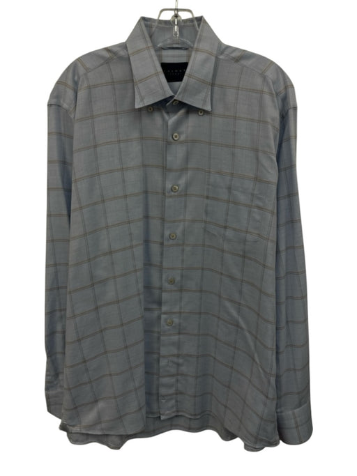 Calder Carmel Size L Blue & Tan Cotton Grid Button Up Men's Long Sleeve Shirt Blue & Tan / L