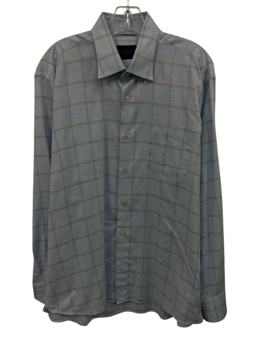 Calder Carmel Size L Blue & Tan Cotton Grid Button Up Men's Long Sleeve Shirt Blue & Tan / L