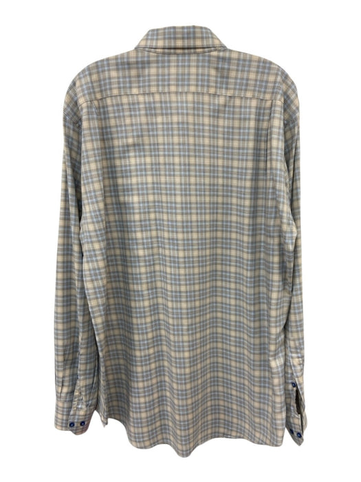 Hagen Size L/XL Tan & Blue Cotton Plaid Button Up Men's Long Sleeve Shirt Tan & Blue / L/XL
