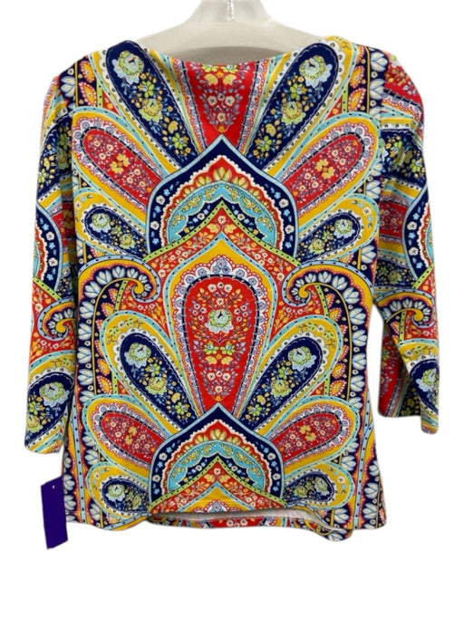 J. McLaughlin Size M Multicolor Nylon Boat Neck 3/4 Sleeve All Over Print Top Multicolor / M