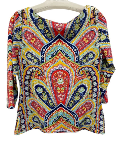 J. McLaughlin Size M Multicolor Nylon Boat Neck 3/4 Sleeve All Over Print Top Multicolor / M