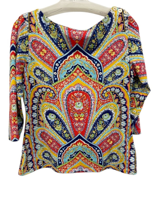 J. McLaughlin Size M Multicolor Nylon Boat Neck 3/4 Sleeve All Over Print Top Multicolor / M