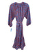 Abbey Glass Size XS Blue & Pink Cotton Tie Belt Split V neckline eyelet Dress Blue & Pink / XS