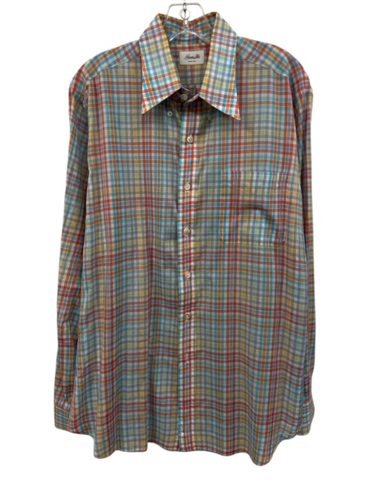 Hamilton Size L Orange & Multi Cotton Plaid Button Down Men's Long Sleeve Shirt Orange & Multi / L