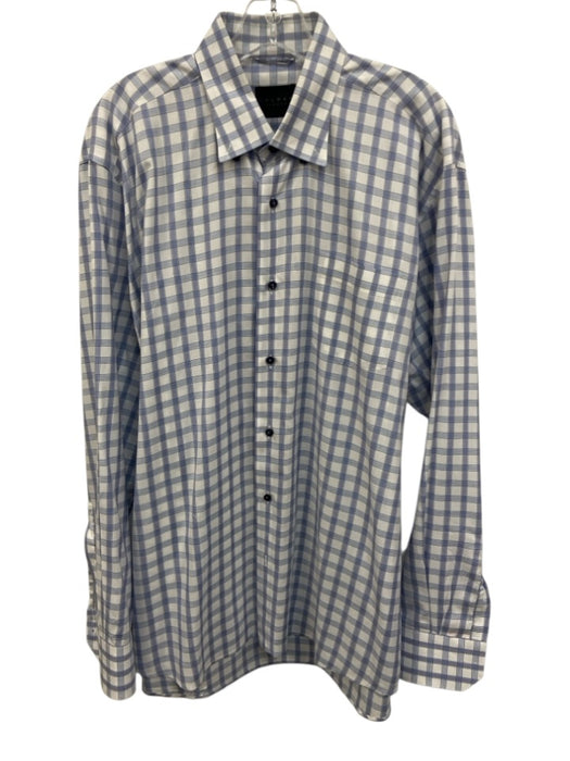 Calder Carmel Size L White & Blue Cotton Grid Button Down Long Sleeve Shirt White & Blue / L