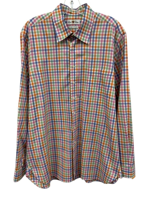 Alan Paine Size L Orange & Multi Cotton Plaid Button Down Long Sleeve Shirt Orange & Multi / L
