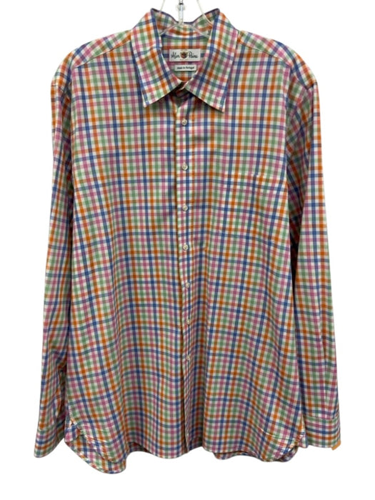 Alan Paine Size L Orange & Multi Cotton Plaid Button Down Long Sleeve Shirt Orange & Multi / L