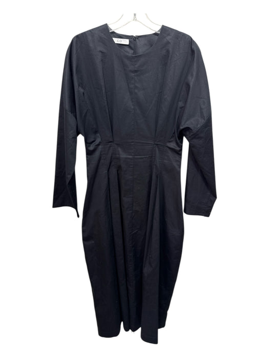 Co Size Small Black Cotton Long Sleeve Darted Pleated Back Zip Dress Black / Small