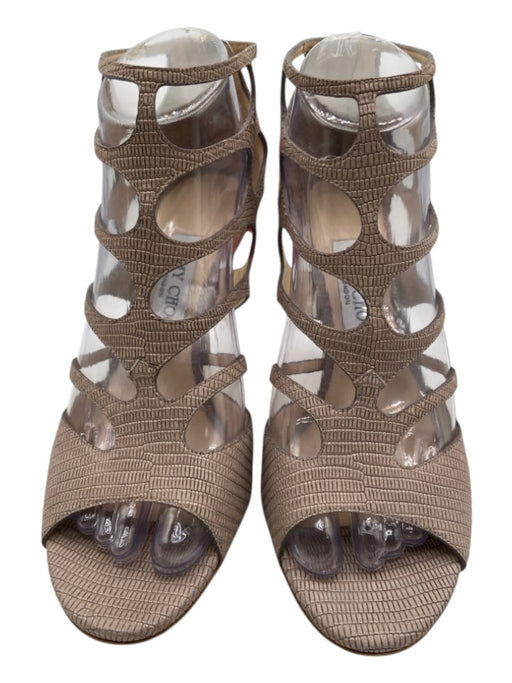 Jimmy Choo Shoe Size 38 Taupe Leather open toe Cut Outs Cage Back Zip Pumps Taupe / 38