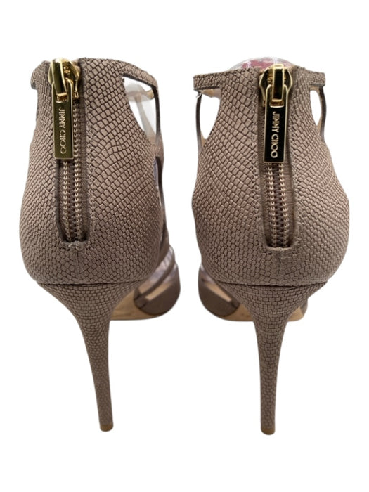 Jimmy Choo Shoe Size 38 Taupe Leather open toe Cut Outs Cage Back Zip Pumps Taupe / 38