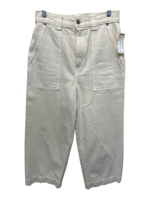 Khaite Size 28 Cream White Cotton Denim High Rise Pocket Straight Leg Jeans Cream White / 28