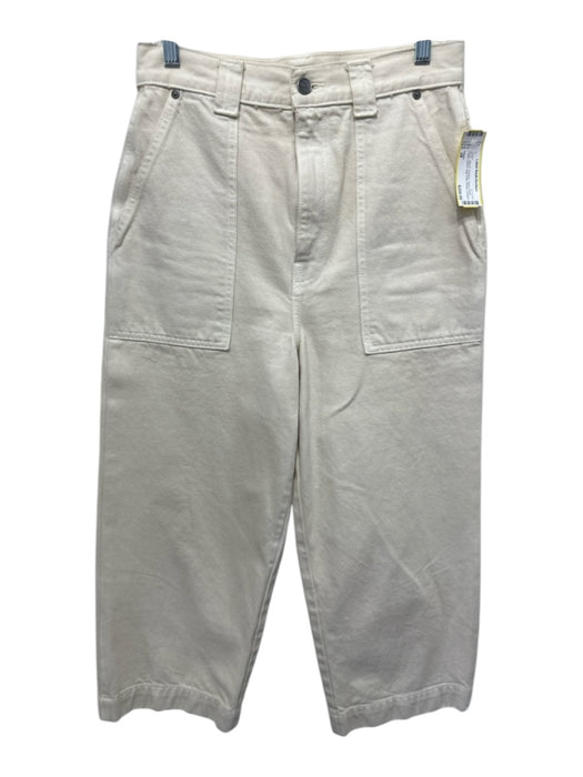Khaite Size 28 Cream White Cotton Denim High Rise Pocket Straight Leg Jeans Cream White / 28