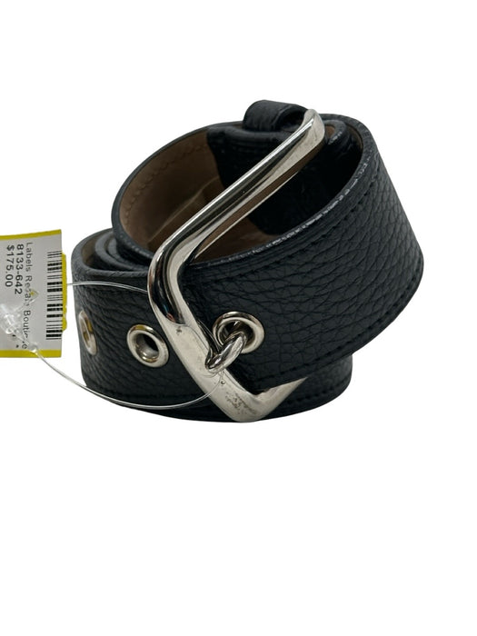 Prada Black Leather Silver Buckle Logo Grommet Belts Black / Medium