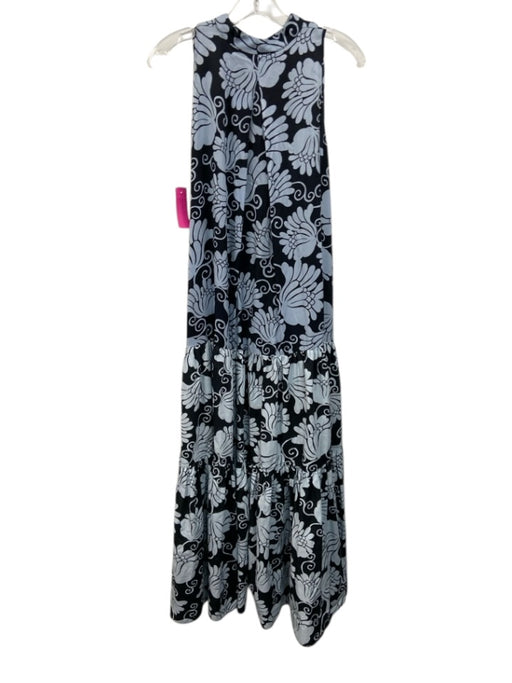 Beatrice B. Size XS Blue & Black Cotton Sleeveless Floral 3/4 Button Maxi Dress Blue & Black / XS