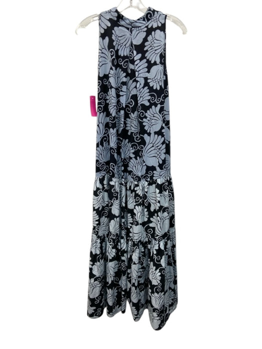 Beatrice B. Size XS Blue & Black Cotton Sleeveless Floral 3/4 Button Maxi Dress Blue & Black / XS