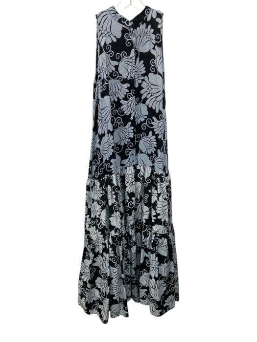 Beatrice B. Size XS Blue & Black Cotton Sleeveless Floral 3/4 Button Maxi Dress Blue & Black / XS