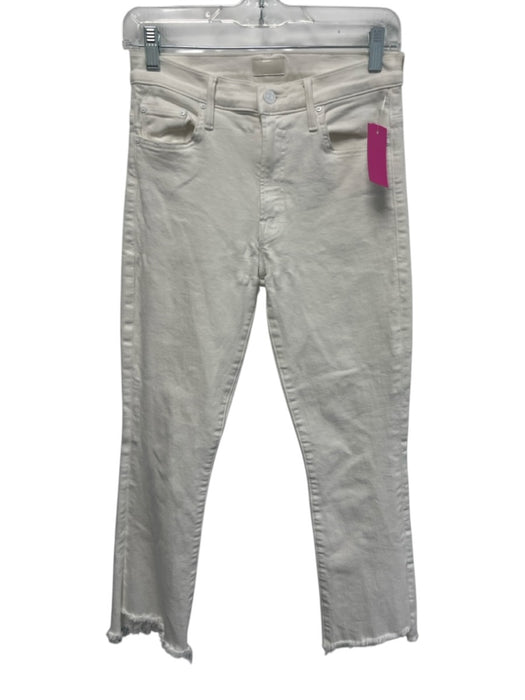 Mother Size 27 White Cotton Denim Raw Hem High Rise Straight Leg Jeans White / 27
