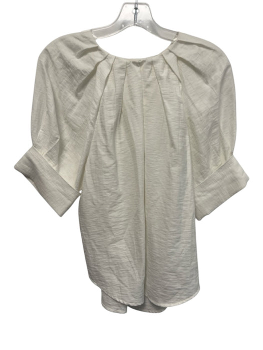 A.L.C. Size 6 White Viscose Blend Half Sleeve Pleat Detail V Neck Peasant Top White / 6
