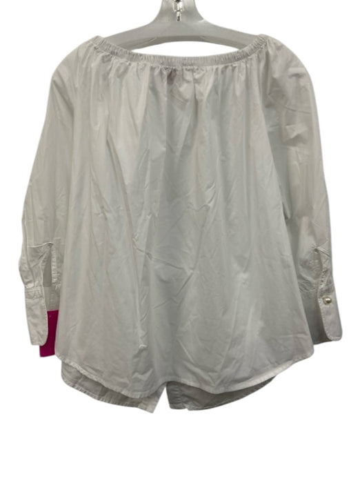 Ermanno Firenze Size 40 White Cotton Off Shoulder Faux Pearl Accent Top White / 40