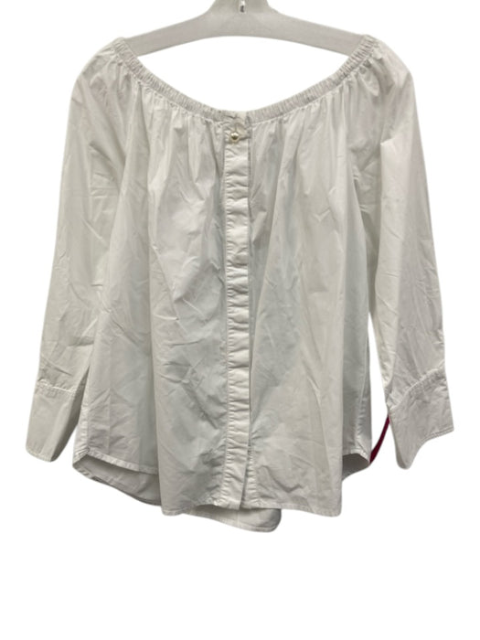 Ermanno Firenze Size 40 White Cotton Off Shoulder Faux Pearl Accent Top White / 40
