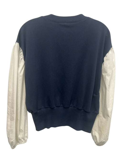 Cinq a Sept Size M Navy Blue & White Cotton Blend Crew Neck Sweatshirt Navy Blue & White / M