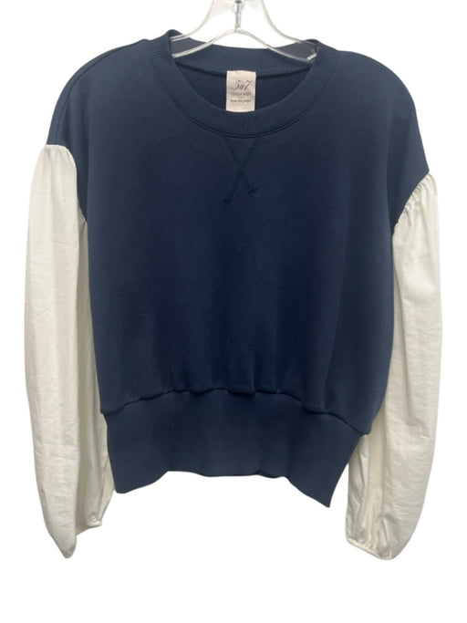 Cinq a Sept Size M Navy Blue & White Cotton Blend Crew Neck Sweatshirt Navy Blue & White / M