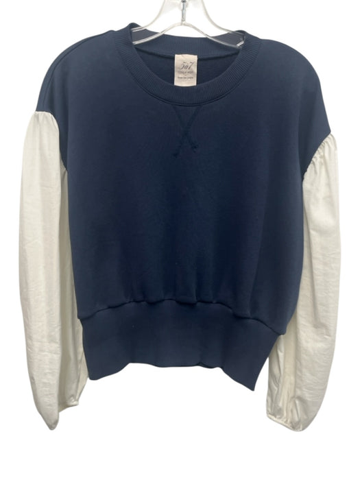 Cinq a Sept Size M Navy Blue & White Cotton Blend Crew Neck Sweatshirt Navy Blue & White / M