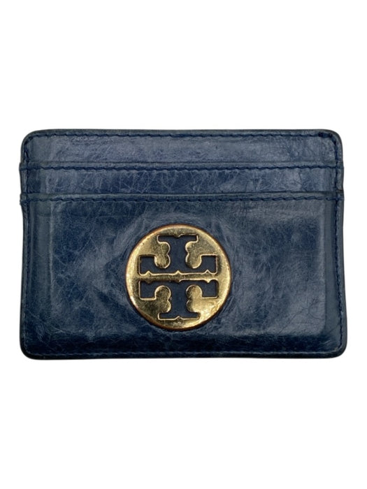 Tory Burch Navy blue & gold Leather gold tone metal Logo Card Holder Wallets Navy blue & gold