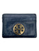 Tory Burch Navy blue & gold Leather gold tone metal Logo Card Holder Wallets Navy blue & gold