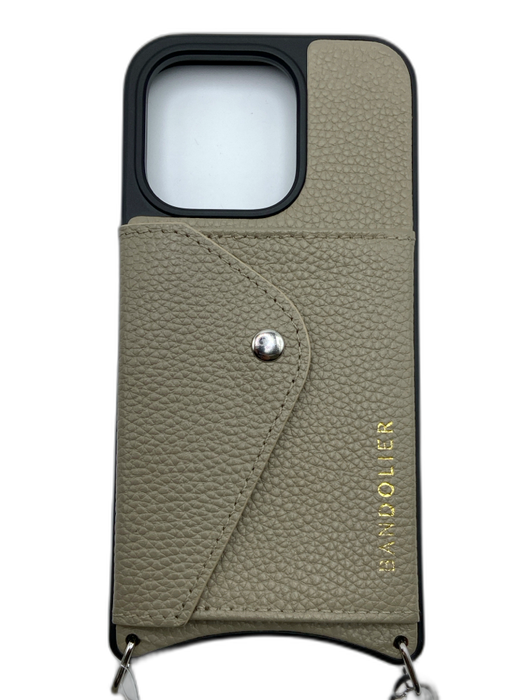 Bandolier Black & Taupe Leather Crossbody Strap Coin Purse Phone Case Black & Taupe