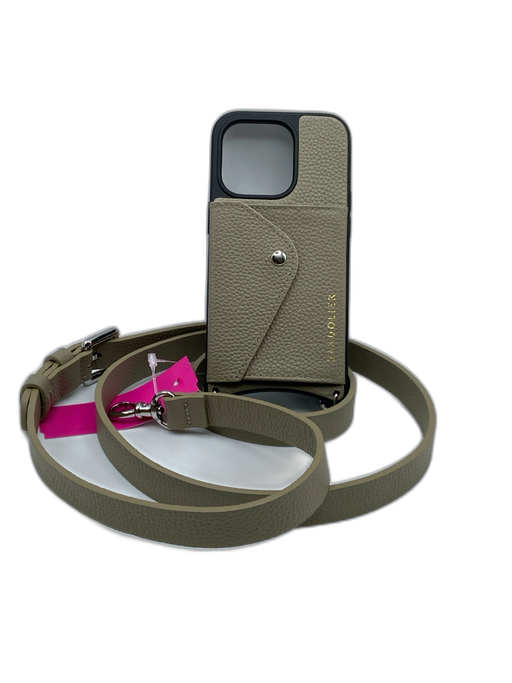 Bandolier Black & Taupe Leather Crossbody Strap Coin Purse Phone Case Black & Taupe