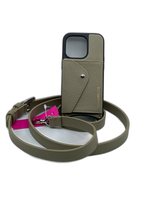 Bandolier Black & Taupe Leather Crossbody Strap Coin Purse Phone Case Black & Taupe