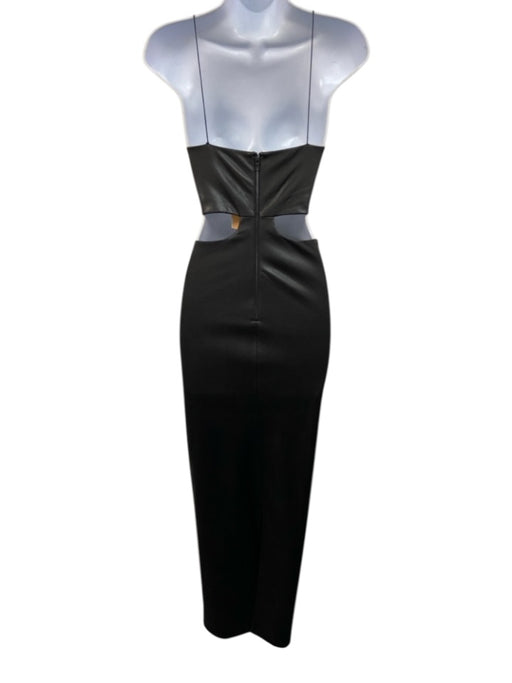 Alice + Olivia Size 6 Black PU Leather Zip Back Cut Outs Spaghetti Strap Dress Black / 6