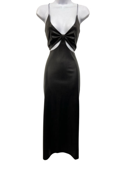 Alice + Olivia Size 6 Black PU Leather Zip Back Cut Outs Spaghetti Strap Dress Black / 6