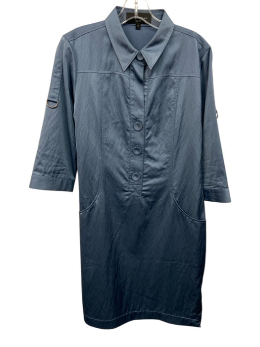 Hilton Hollis Size M Blue Rayon Blend Button Front Long Sleeve Pockets Dress Blue / M