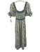 Doen Size S White, Blue & Green Cotton Floral Puff Sleeve Floral Maxi Dress White, Blue & Green / S