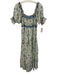 Doen Size S White, Blue & Green Cotton Floral Puff Sleeve Floral Maxi Dress White, Blue & Green / S