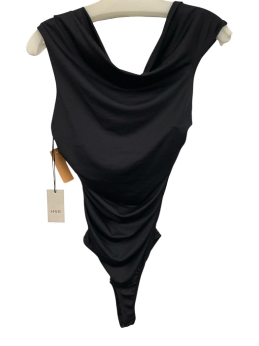 Agolde Size M Black Poly Blend Asymmetric Ruched Bodysuit Black / M