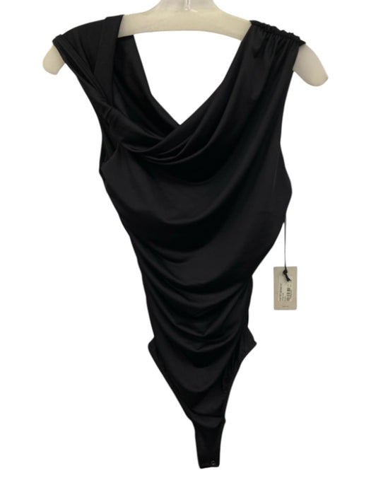 Agolde Size M Black Poly Blend Asymmetric Ruched Bodysuit Black / M