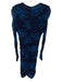 Ganni Size 2 Blue Poly Blend Ruched Long Sleeve Zip Close Floral Dress Blue / 2