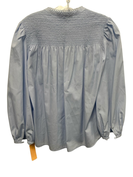 Derek Lam 10 Crosby Size 2 Blue Cotton Keyhole Front Long Sleeve Smocked Top Blue / 2